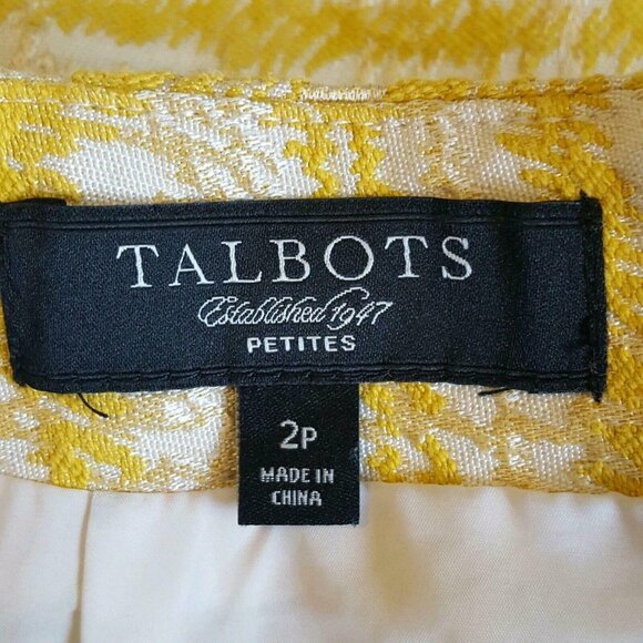 Talbots Women’s  Skirt Size 2 Petite Yellow White Plaid Textured Lined Pencil - Picture 4 of 7